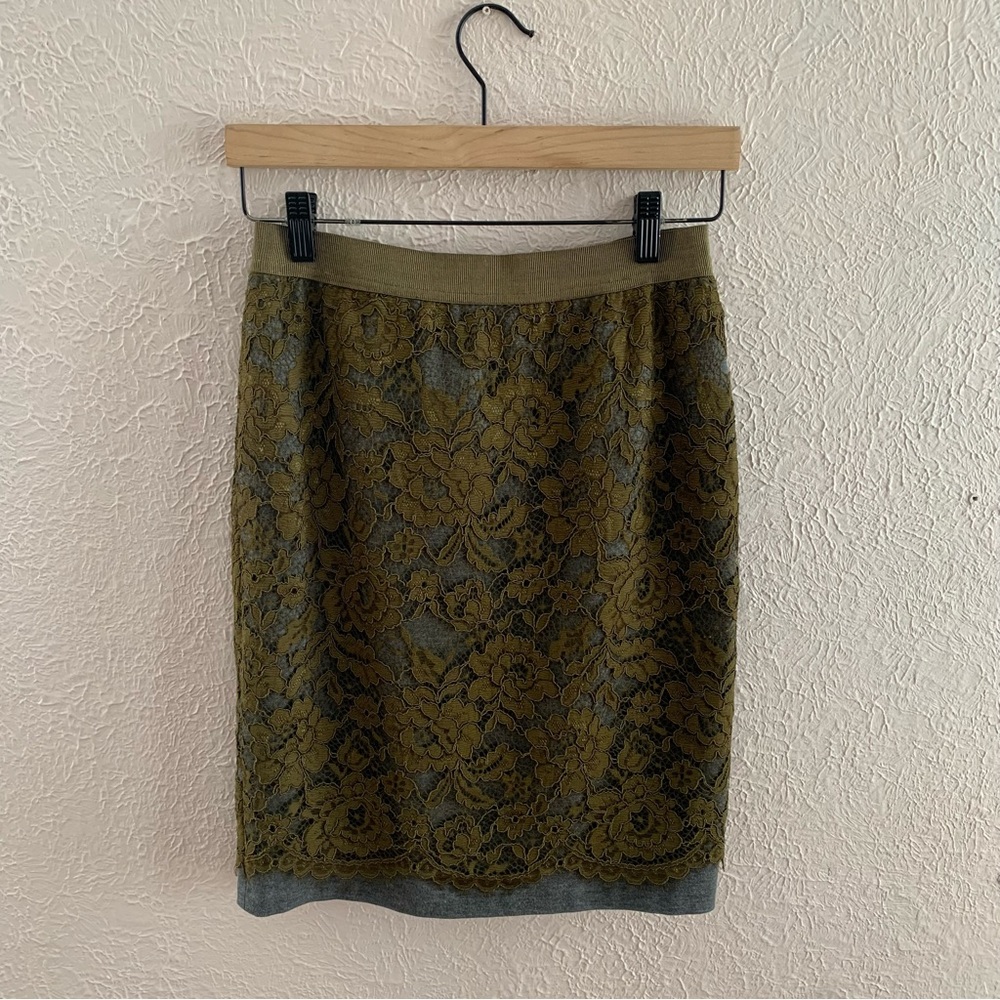 LOFT Olive Lace Overlay Pencil Skirt Gray Jersey
